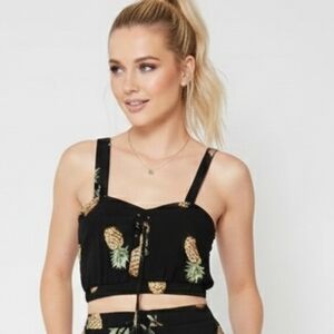 Wild Honey Black Crop Top Size S/M Pineapple Pattern PANTS AVAILABLE